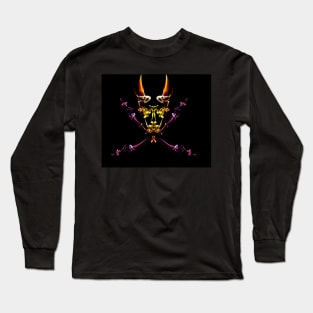 Abstract smoke trail creation of an oni skull pirate flag Long Sleeve T-Shirt
